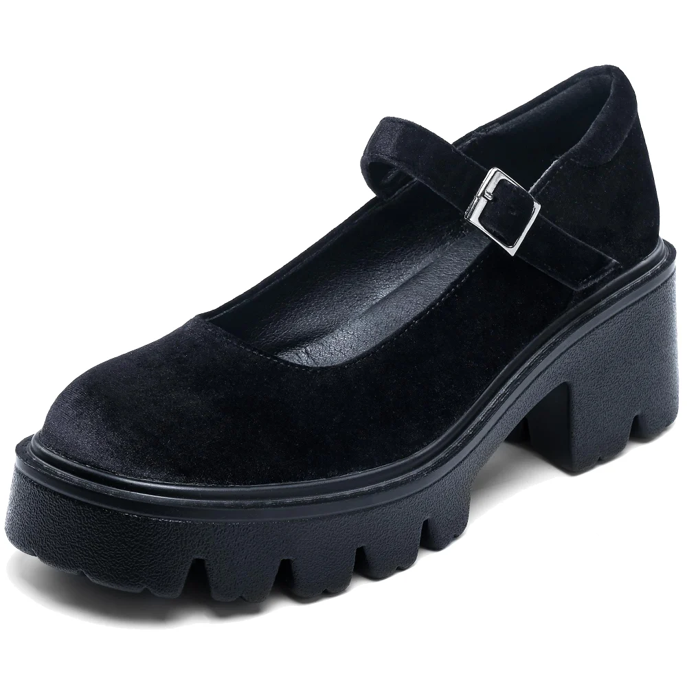 Elvora Velvet Platform Mary Jane in Black Velvet