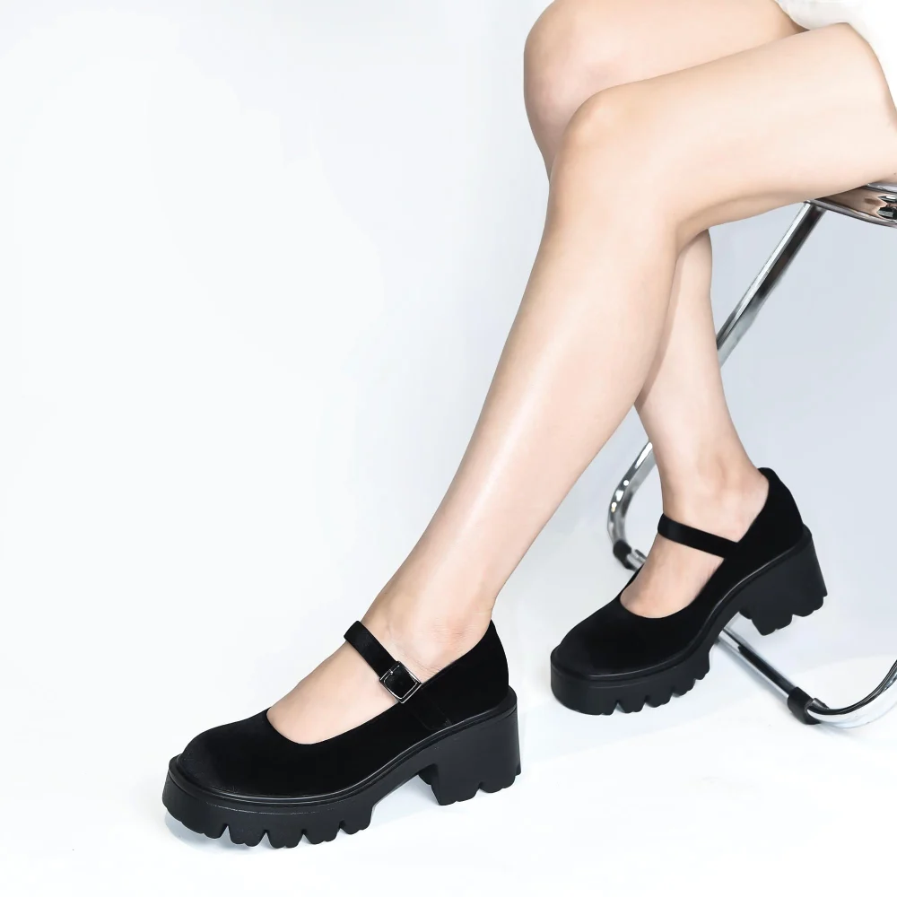 Elvora Velvet Platform Mary Jane in Black Velvet, view 2