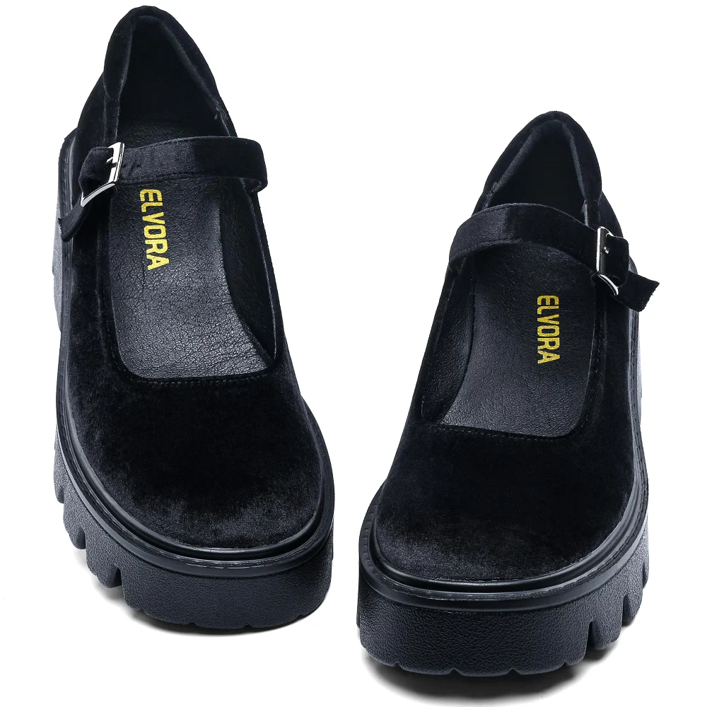Elvora Velvet Platform Mary Jane in Black Velvet, view 3