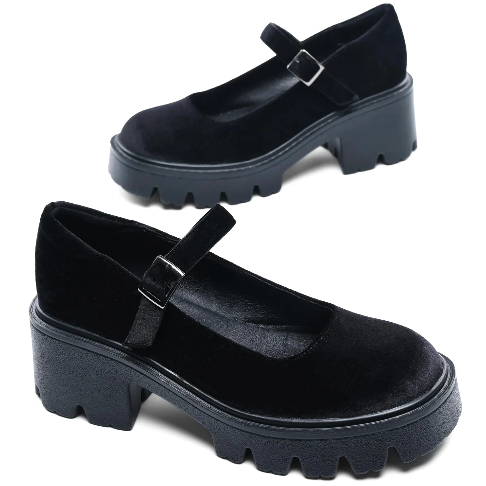 Elvora Velvet Platform Mary Jane in Black Velvet, view 4
