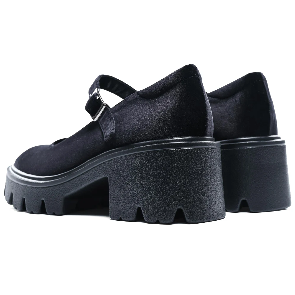 Elvora Velvet Platform Mary Jane in Black Velvet, view 5