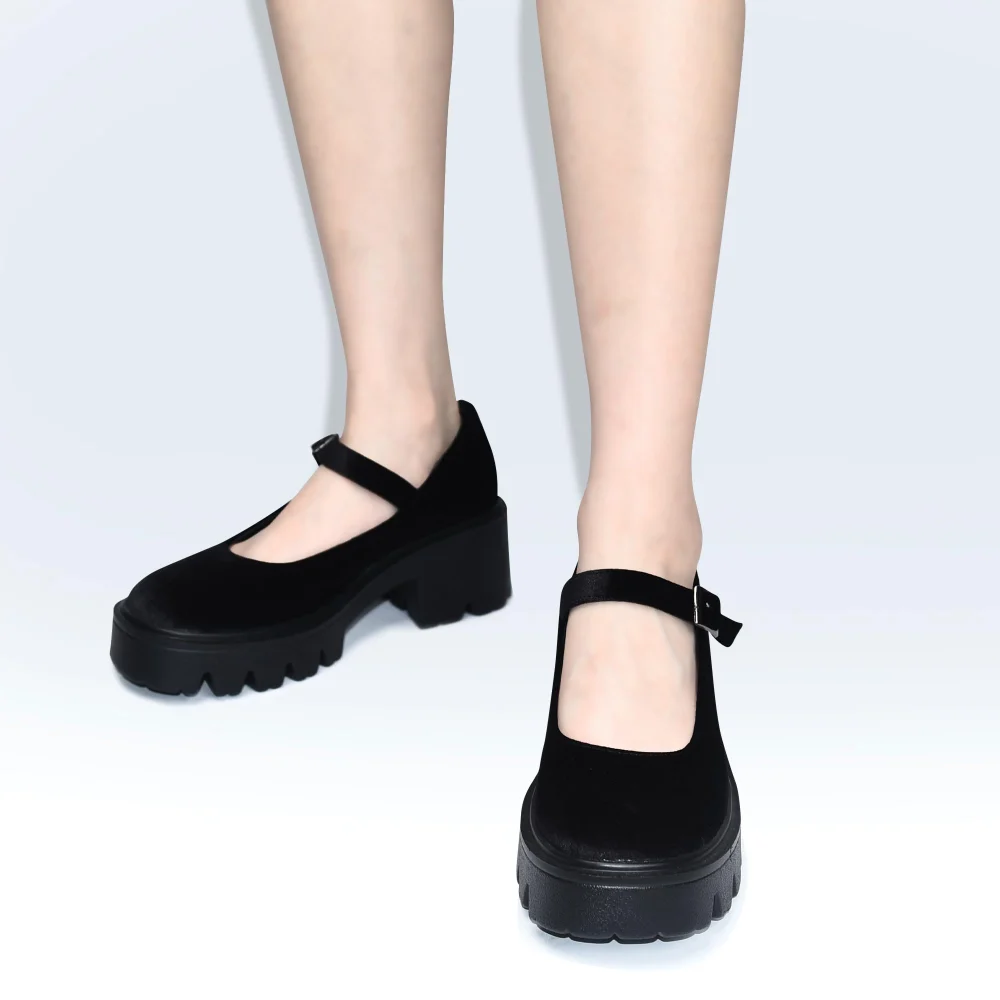 Elvora Velvet Platform Mary Jane in Black Velvet, view 6