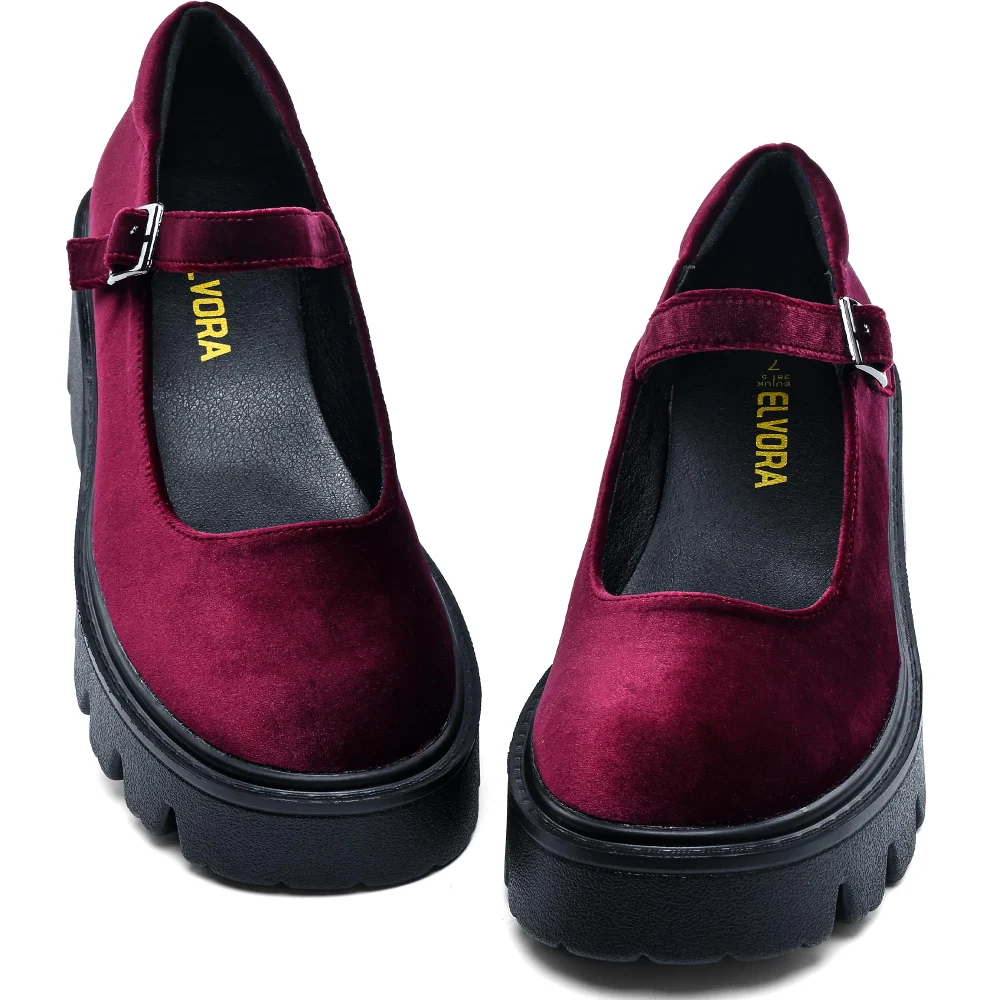 Elvora Velvet Platform Mary Jane in Burgundy Velvet, view 3