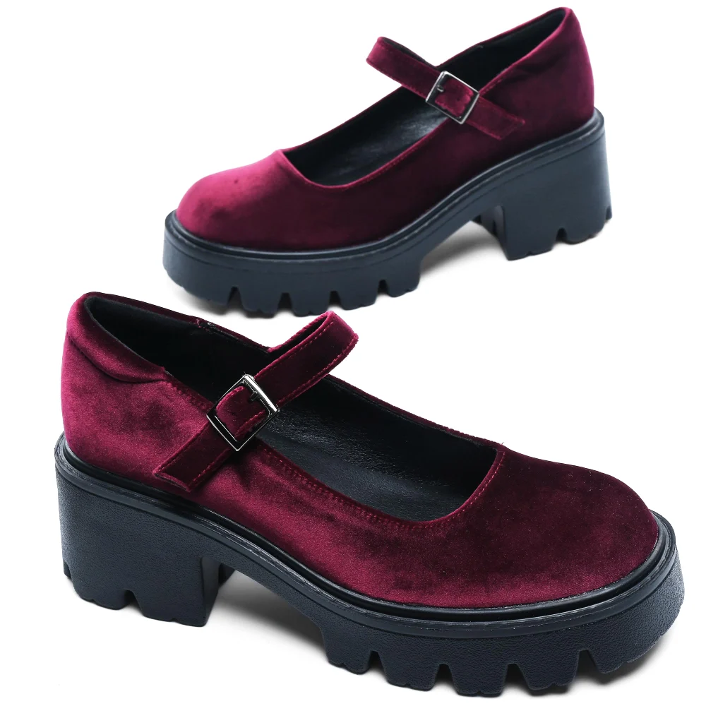 Elvora Velvet Platform Mary Jane in Burgundy Velvet, view 4
