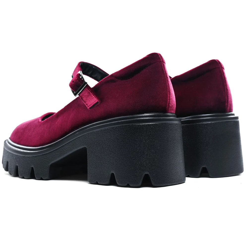 Elvora Velvet Platform Mary Jane in Burgundy Velvet, view 5