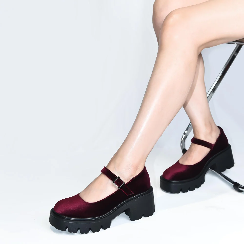Elvora Velvet Platform Mary Jane in Burgundy Velvet, view 6