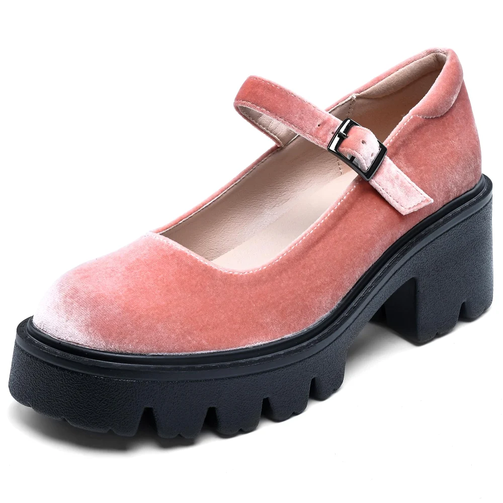 Elvora Velvet Platform Mary Jane in Blush Velvet
