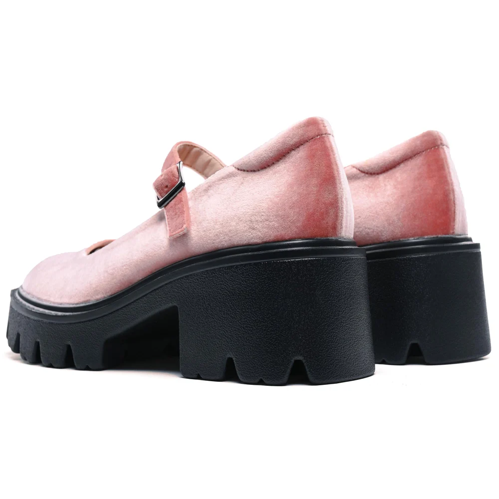 Elvora blush velvet Mary Janes