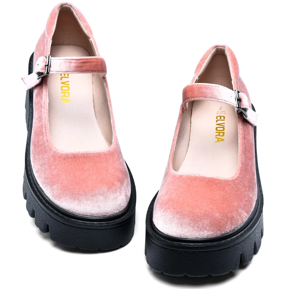 Elvora Velvet Platform Mary Jane in Blush Velvet, view 3