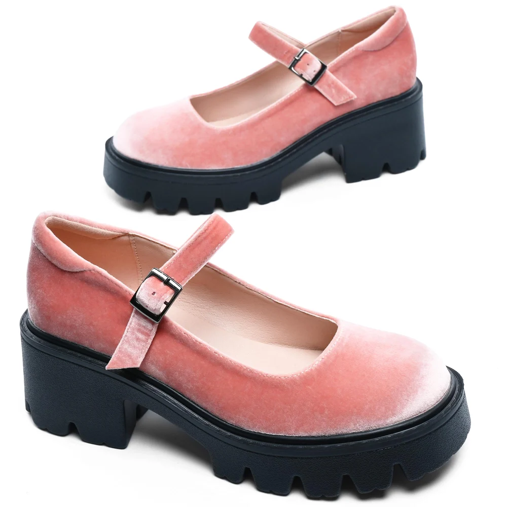 Elvora Velvet Platform Mary Jane in Blush Velvet, view 4