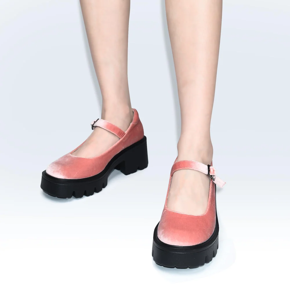 Elvora Velvet Platform Mary Jane in Blush Velvet, view 6