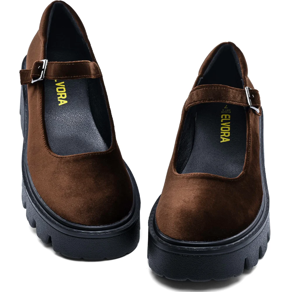 Elvora Velvet Platform Mary Jane in Brown Velvet, view 3
