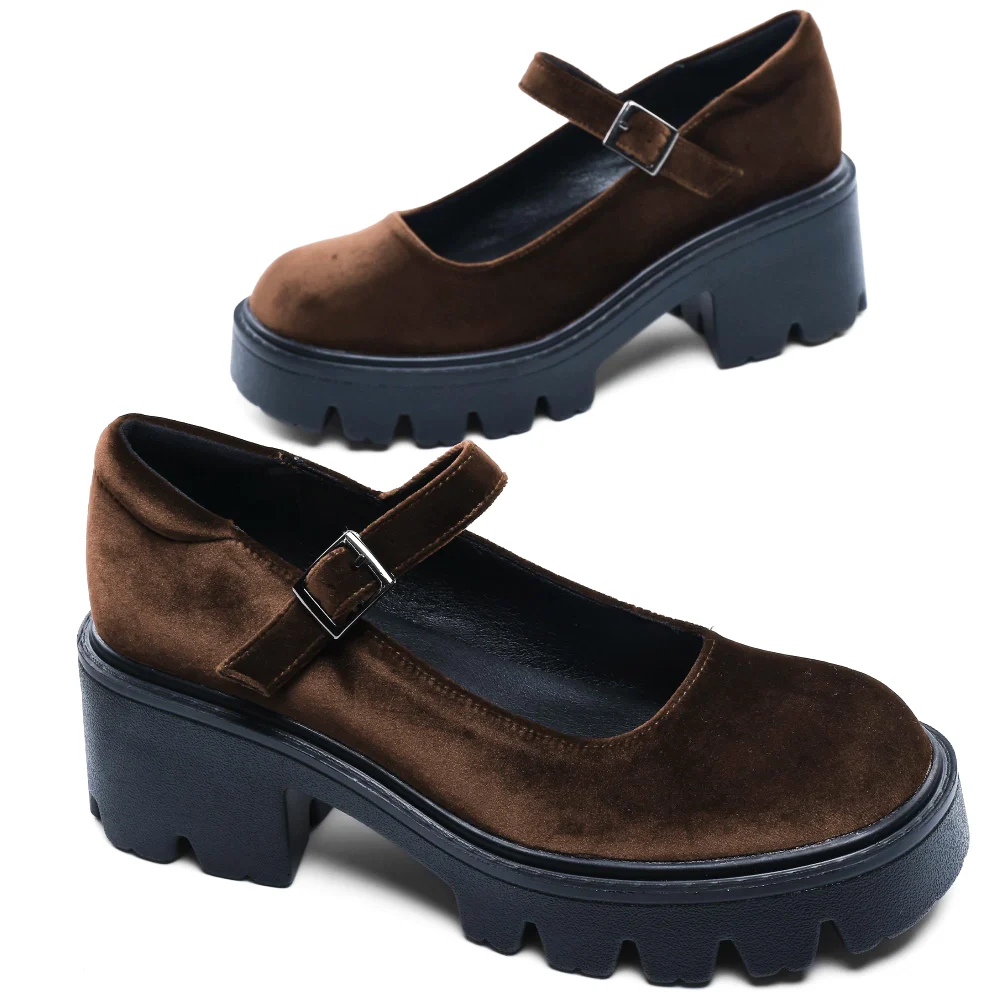 Elvora Velvet Platform Mary Jane in Brown Velvet, view 4