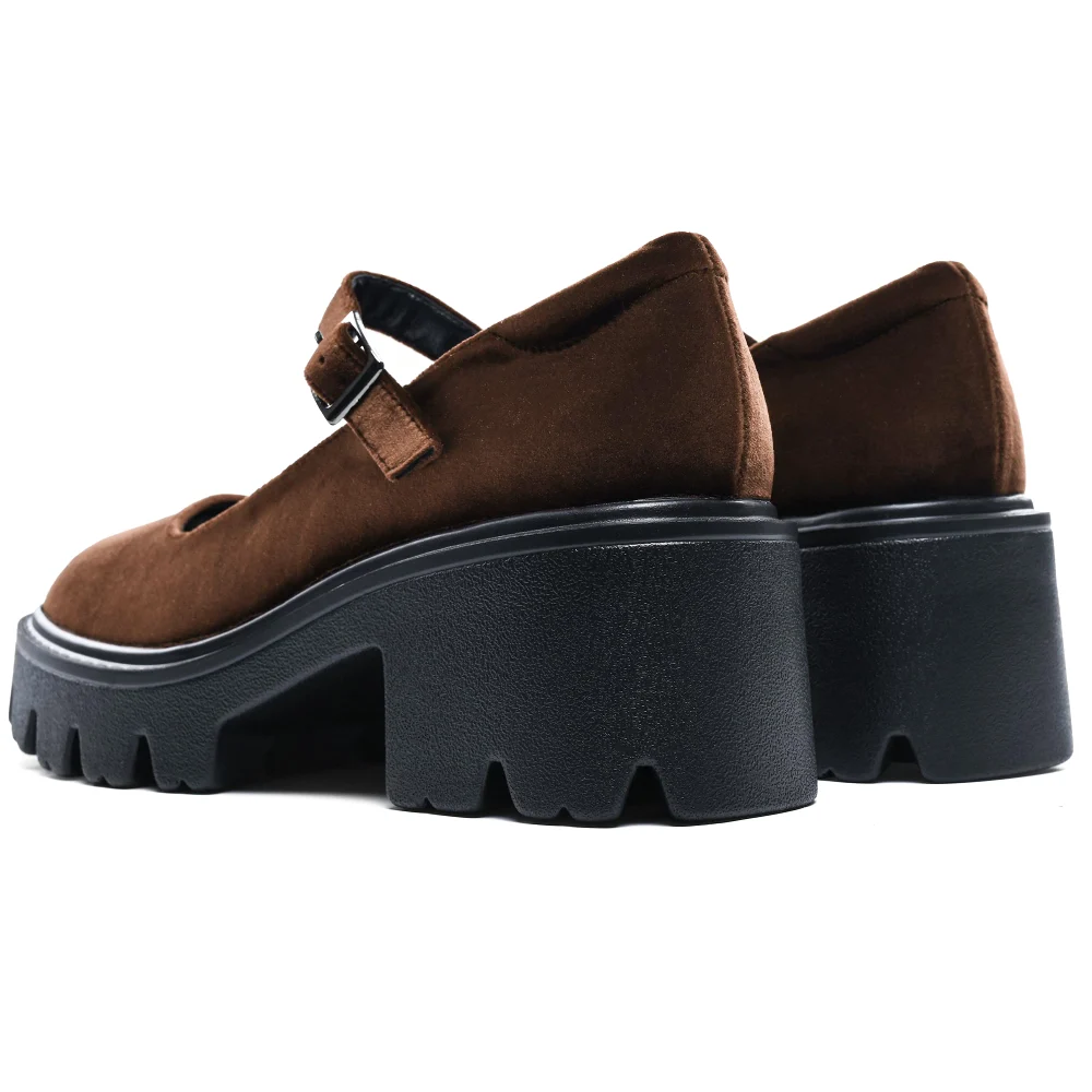 Elvora Velvet Platform Mary Jane in Brown Velvet, view 5