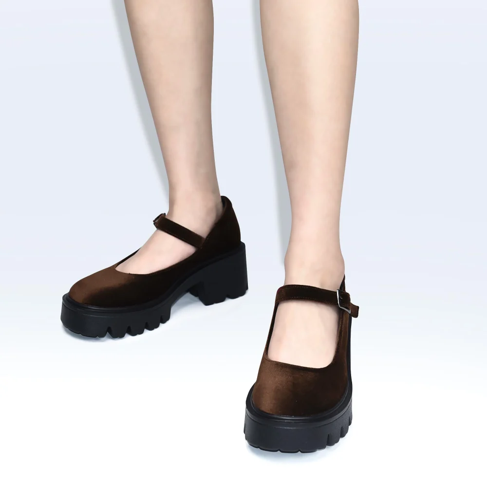 Elvora Velvet Platform Mary Jane in Brown Velvet, view 6
