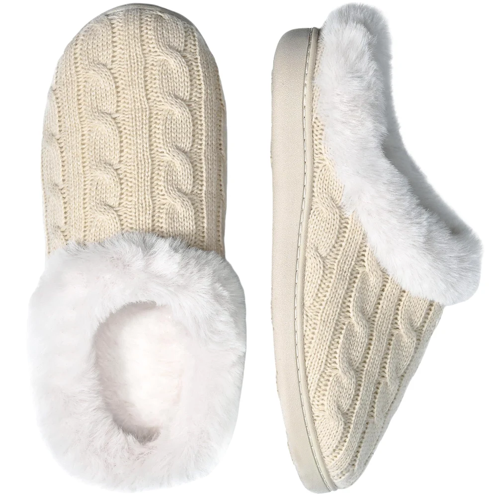Elvora Cozy Knit House Slipper in Beige