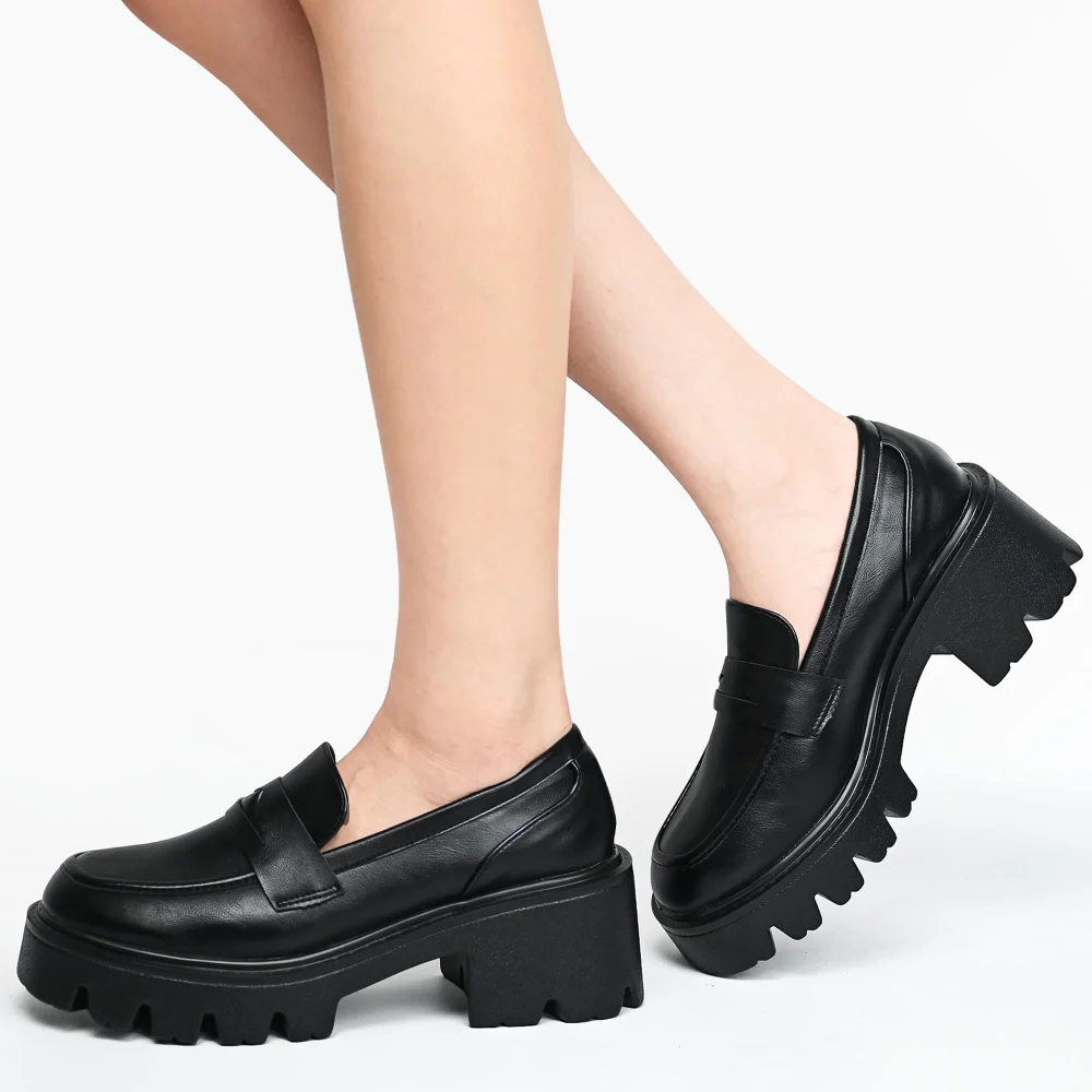 Elvora Penny Platform Loafer in Black Matte, view 2