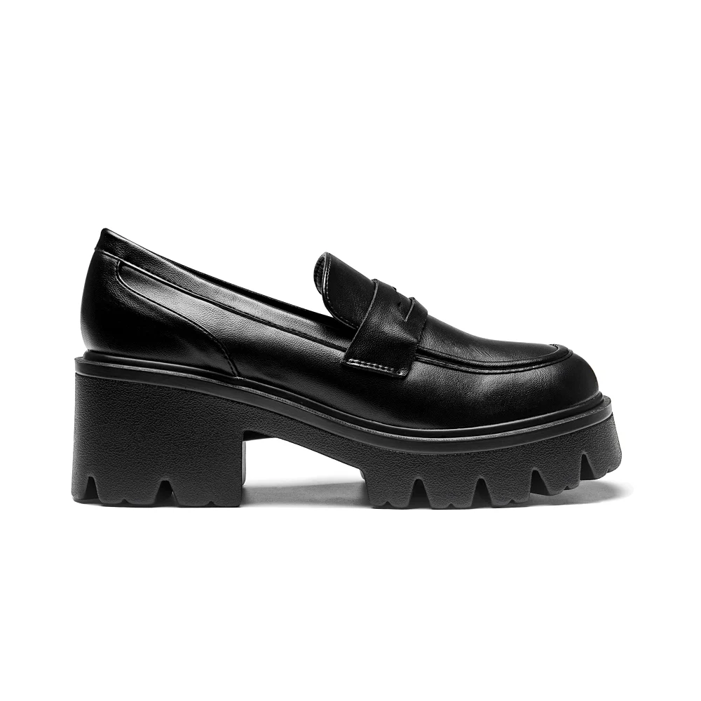 Elvora Penny Platform Loafer in Black Matte, view 4