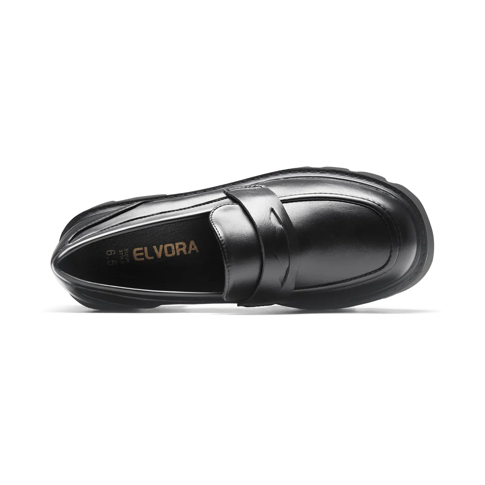 Elvora Penny Platform Loafer in Black Matte, view 5