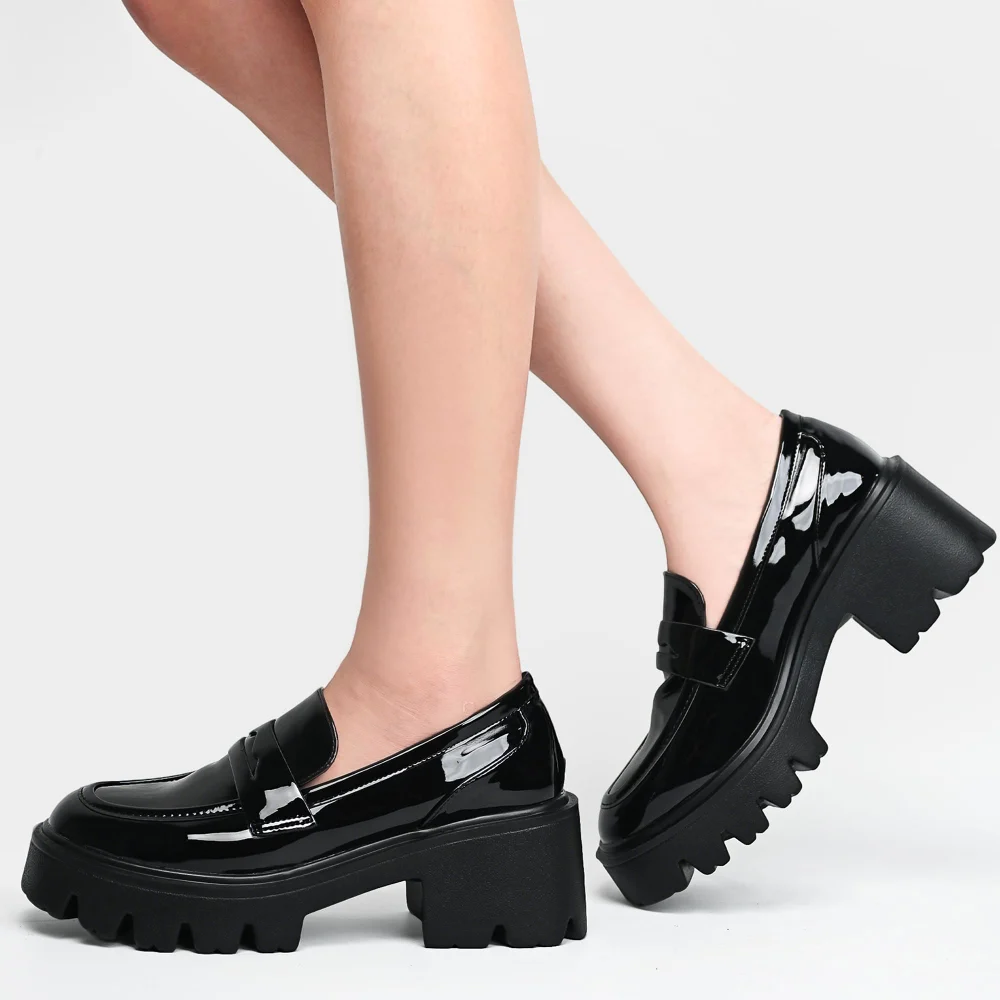 Elvora Penny Platform Loafer in Black, view 3