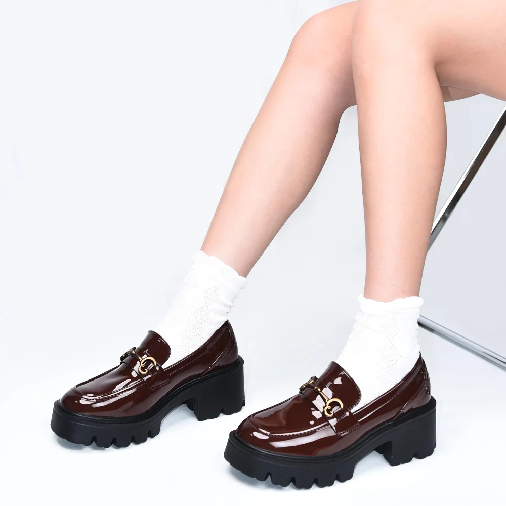 Elvora Patent Platform Loafer in Dark Brown, view 3
