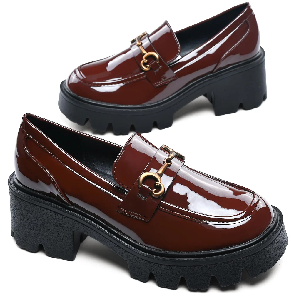 Elvora Patent Platform Loafer in Dark Brown, view 4