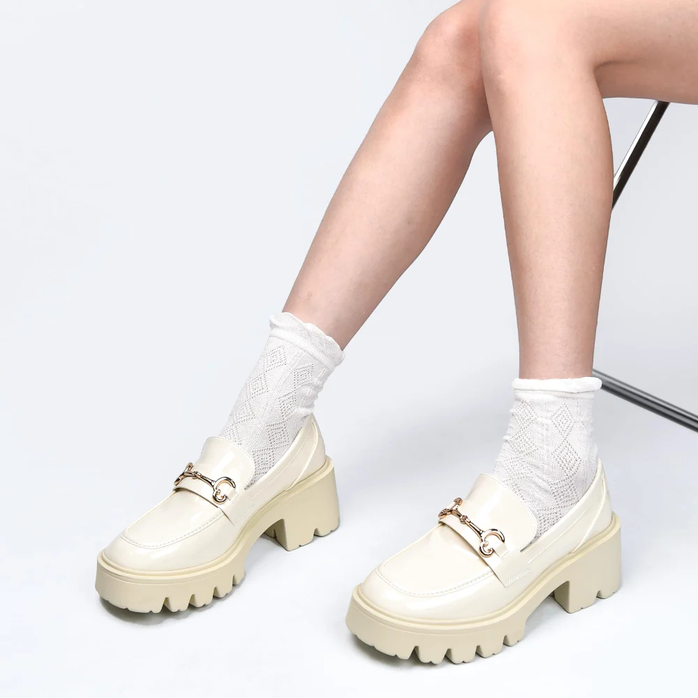 Elvora Patent Platform Loafer in White, view 2