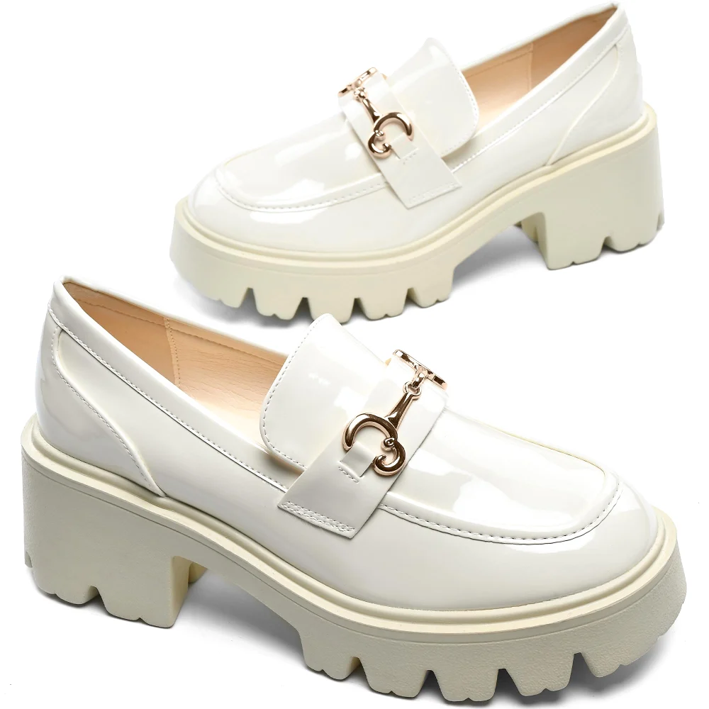 Elvora Patent Platform Loafer in White, view 3