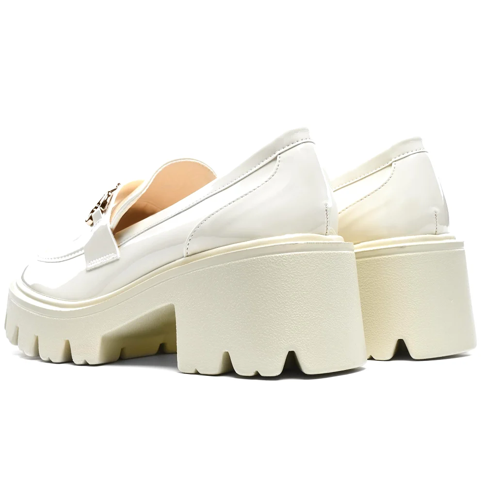 Elvora Patent Platform Loafer in White, view 4