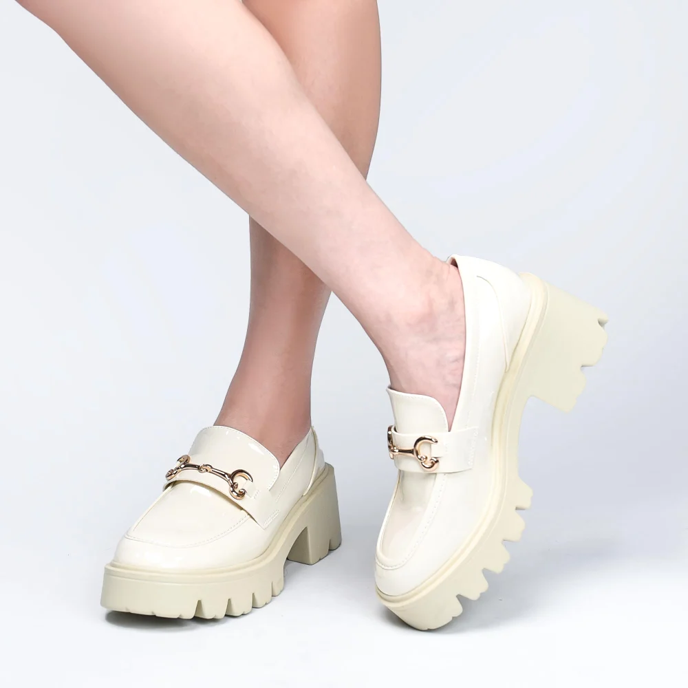 Elvora Patent Platform Loafer in White, view 5