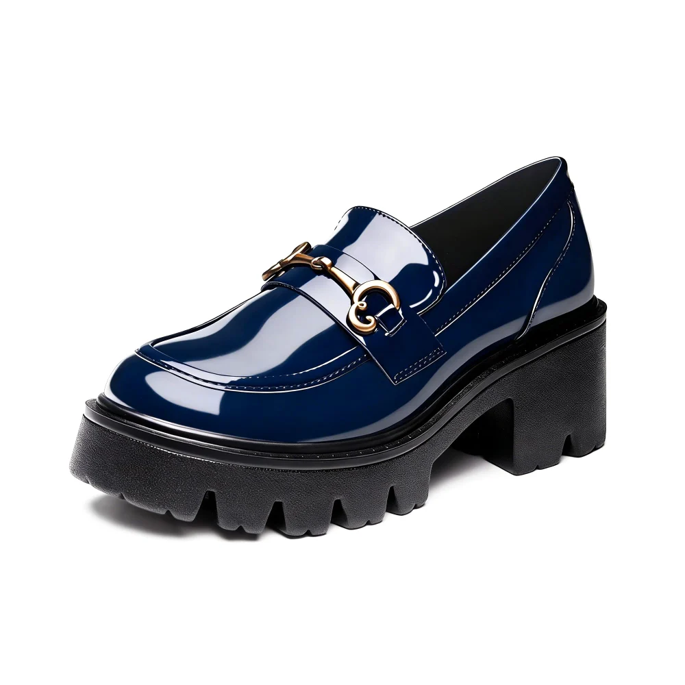 Elvora Patent Platform Loafer in Blue