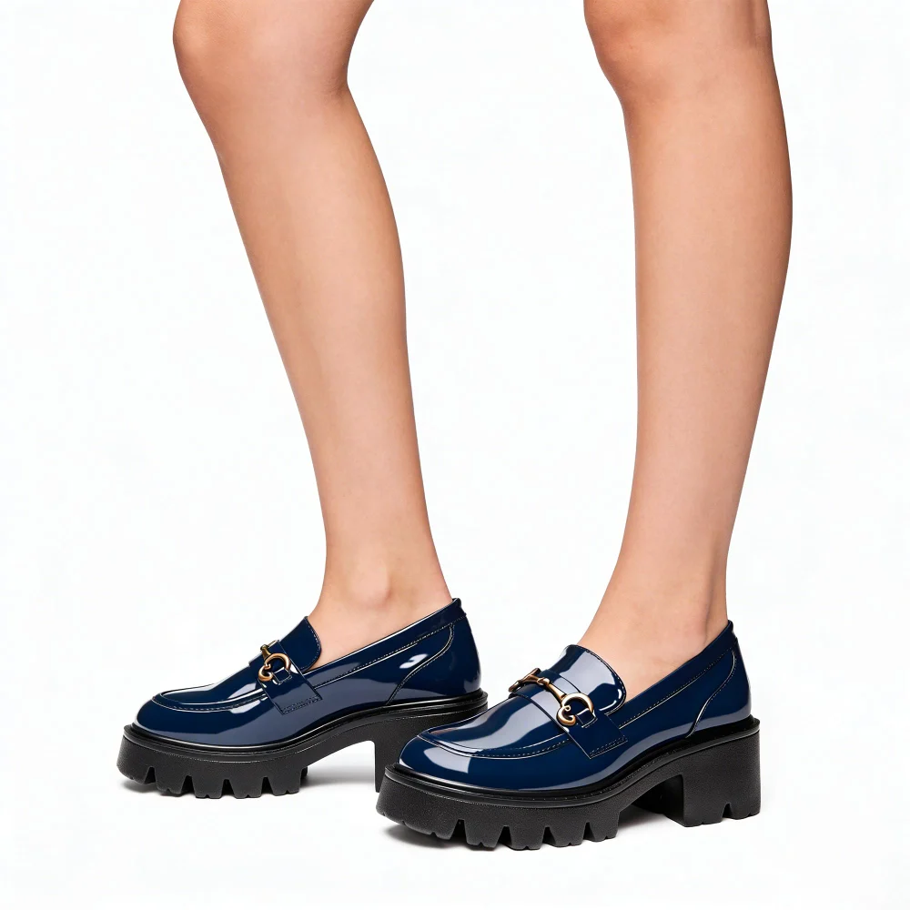 Elvora Patent Platform Loafer in Blue, view 2