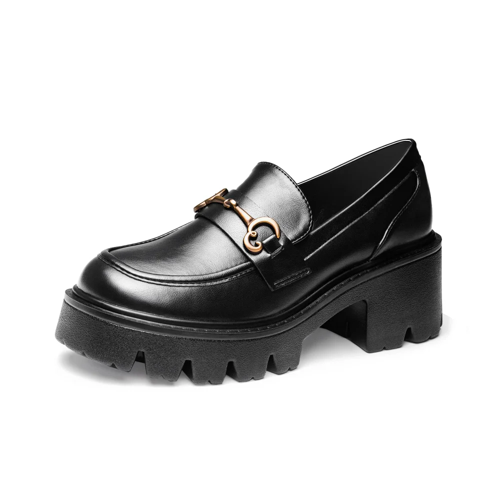 Elvora Patent Platform Loafer in Black Matte