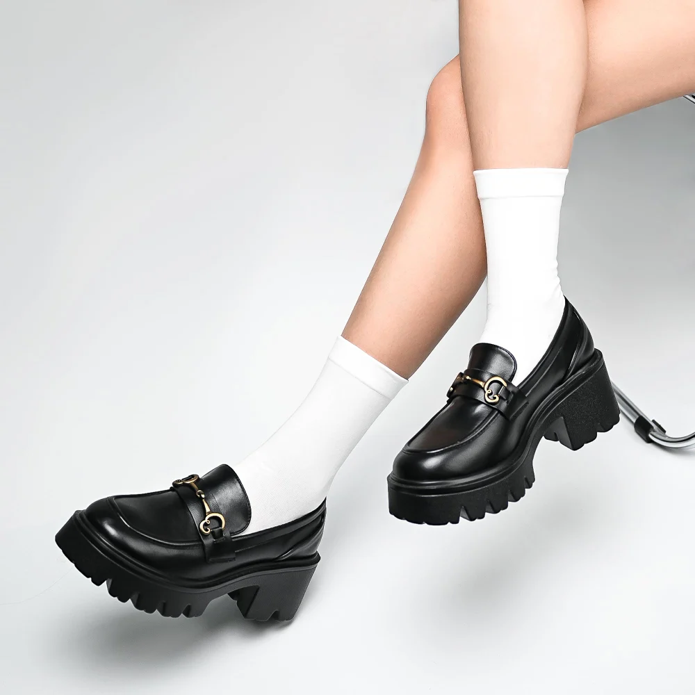 Elvora Patent Platform Loafer in Black Matte, view 3
