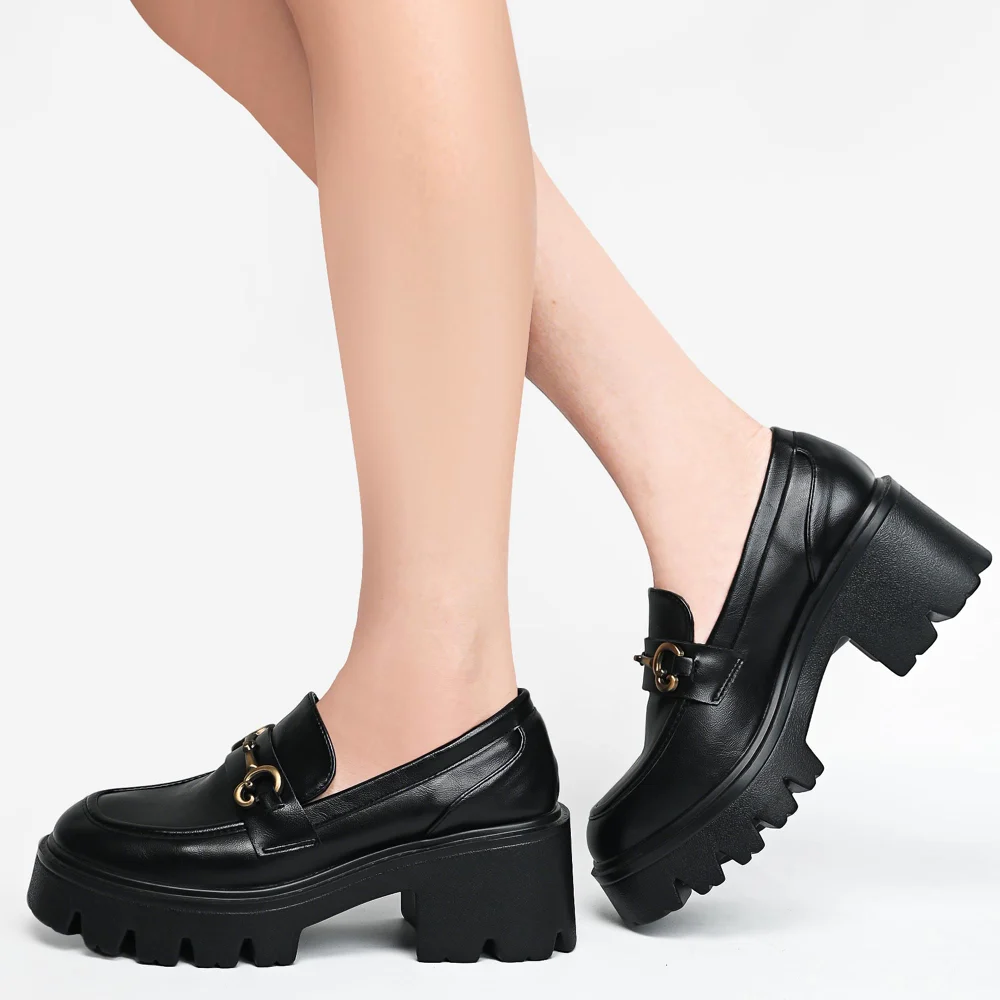 Elvora Patent Platform Loafer in Black Matte, view 4