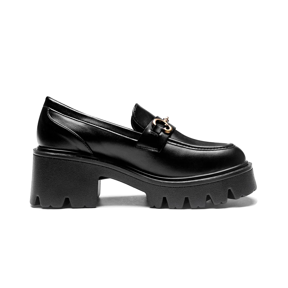 Elvora Patent Platform Loafer in Black Matte, view 5