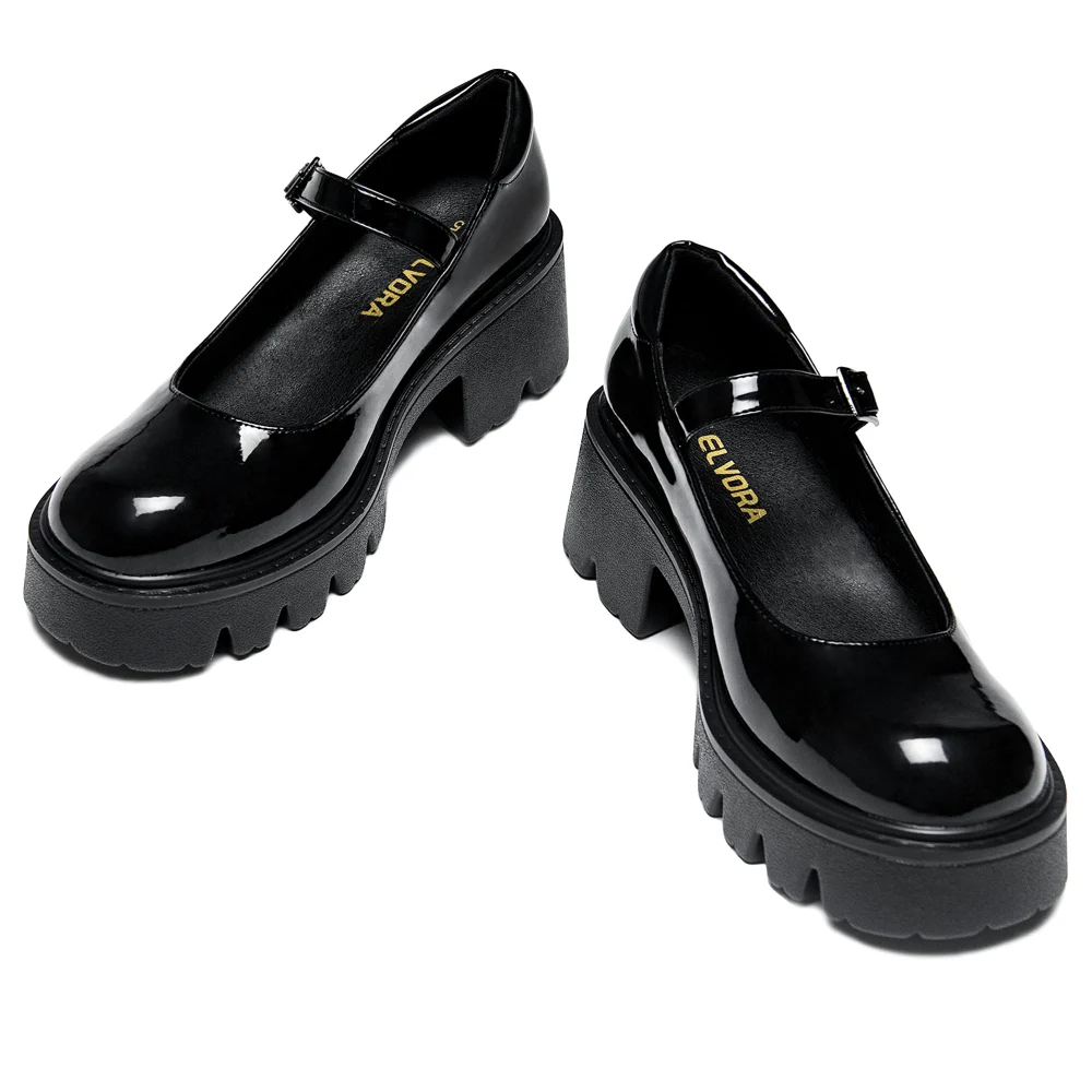 Elvora Platform Mary Jane in Black