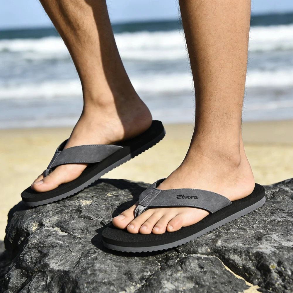 Elvora Men's Two-Tone Arch Flip-Flop in Gray / Black, view 2