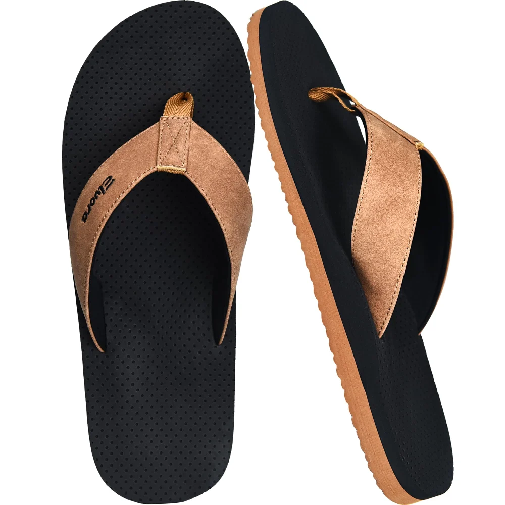 Elvora Men's Two-Tone Arch Flip-Flop in Brown / Black