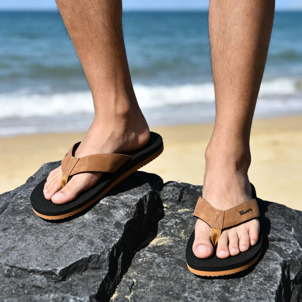 Elvora Men's Two-Tone Arch Flip-Flop in Brown / Black, view 2