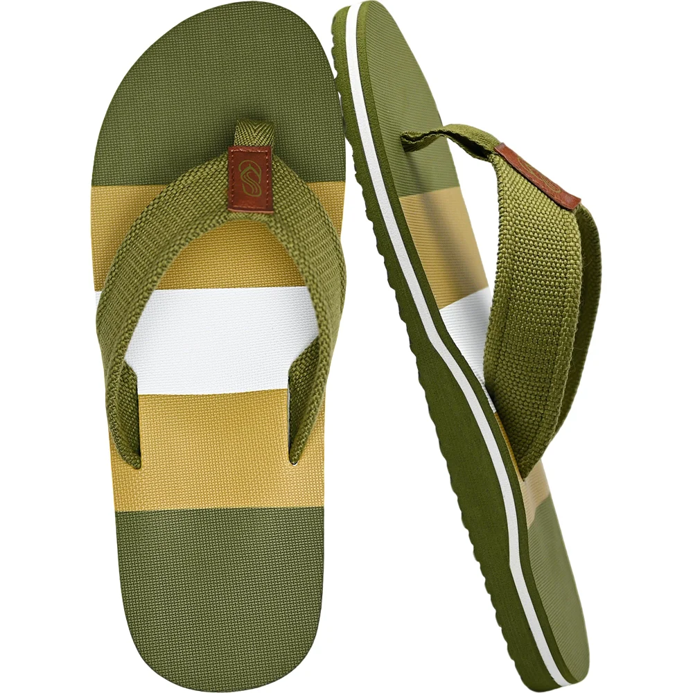 Elvora Men's Woven-Strap Arch Flip-Flop in Olive Green / Turmeric