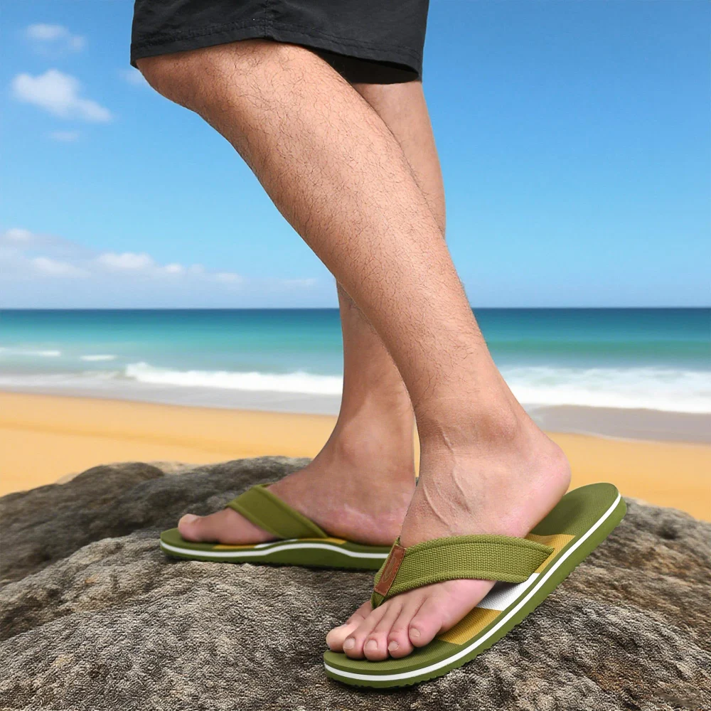 Elvora Men's Woven-Strap Arch Flip-Flop in Olive Green / Turmeric, view 2