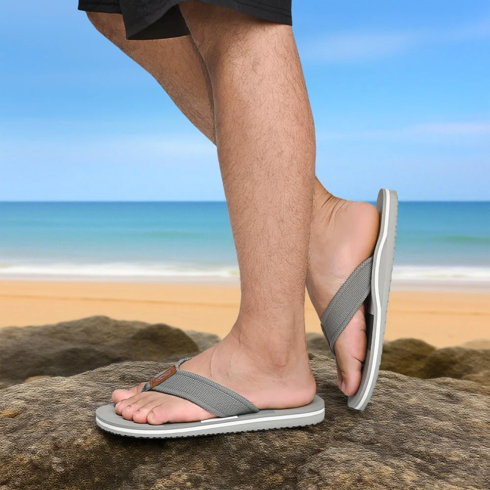 Elvora Men's Woven-Strap Arch Flip-Flop in Light Gray / Dark Gray, view 2