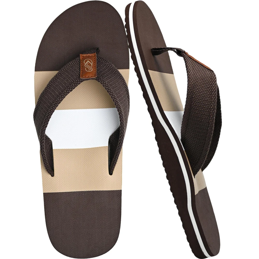 Elvora Men's Woven-Strap Arch Flip-Flop in Dark Brown / Khaki